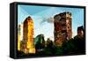Low Poly New York Art - Central Park Buildings at Sunset-Philippe Hugonnard-Framed Stretched Canvas