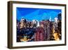 Low Poly New York Art - Dusk on the Skyscrapers of Manhattan-Philippe Hugonnard-Framed Art Print