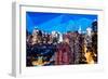 Low Poly New York Art - Dusk on the Skyscrapers of Manhattan-Philippe Hugonnard-Framed Art Print