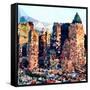 Low Poly New York Art - Green Manhattan-Philippe Hugonnard-Framed Stretched Canvas