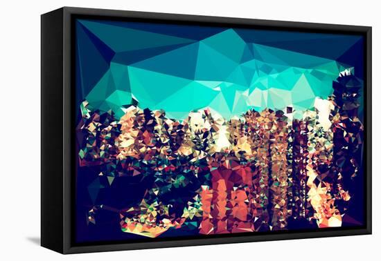 Low Poly New York Art - Manhattan at Green Dusk-Philippe Hugonnard-Framed Stretched Canvas