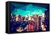 Low Poly New York Art - Manhattan at Green Dusk-Philippe Hugonnard-Framed Stretched Canvas