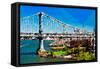 Low Poly New York Art - Manhattan Bridge II-Philippe Hugonnard-Framed Stretched Canvas