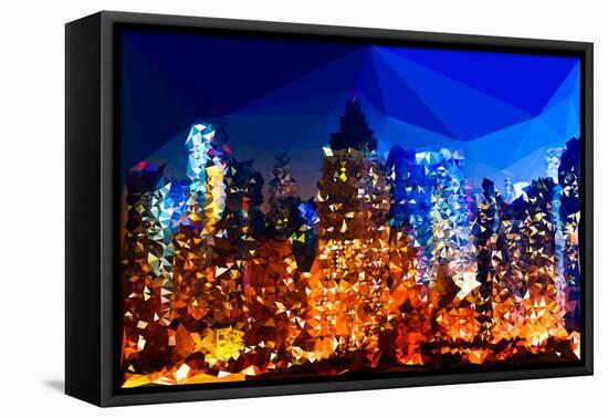 Low Poly New York Art - Manhattan Buildings at Night-Philippe Hugonnard-Framed Stretched Canvas