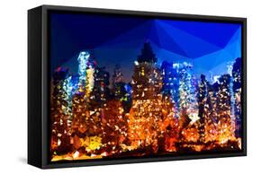 Low Poly New York Art - Manhattan Buildings at Night-Philippe Hugonnard-Framed Stretched Canvas