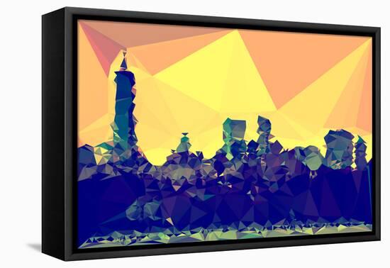 Low Poly New York Art - Manhattan Dark Yellow-Philippe Hugonnard-Framed Stretched Canvas