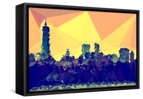 Low Poly New York Art - Manhattan Dark Yellow-Philippe Hugonnard-Framed Stretched Canvas