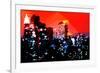 Low Poly New York Art - Manhattan Red Night-Philippe Hugonnard-Framed Art Print