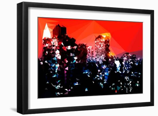 Low Poly New York Art - Manhattan Red Night-Philippe Hugonnard-Framed Premium Giclee Print