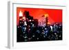 Low Poly New York Art - Manhattan Red Night-Philippe Hugonnard-Framed Premium Giclee Print