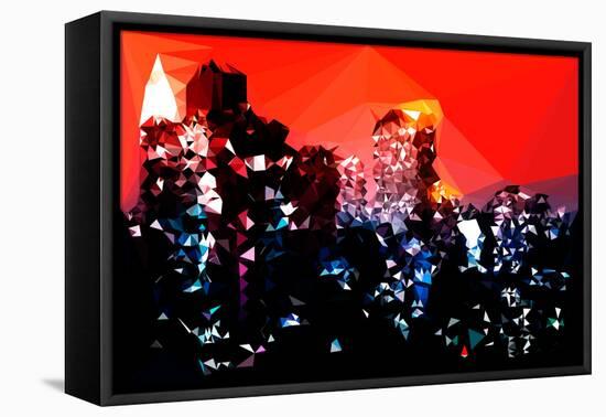 Low Poly New York Art - Manhattan Red Night-Philippe Hugonnard-Framed Stretched Canvas