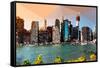 Low Poly New York Art - Manhattan Skyline-Philippe Hugonnard-Framed Stretched Canvas