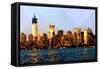 Low Poly New York Art - Manhattan View at Sunset-Philippe Hugonnard-Framed Stretched Canvas