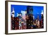 Low Poly New York Art - Night on the Skyscrapers of Manhattan-Philippe Hugonnard-Framed Art Print