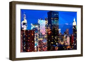 Low Poly New York Art - Night on the Skyscrapers of Manhattan-Philippe Hugonnard-Framed Art Print