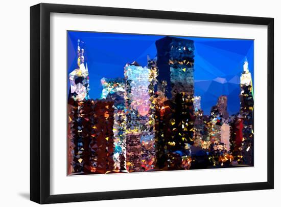 Low Poly New York Art - Night on the Skyscrapers of Manhattan-Philippe Hugonnard-Framed Art Print