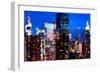 Low Poly New York Art - Night on the Skyscrapers of Manhattan-Philippe Hugonnard-Framed Art Print