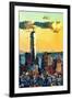 Low Poly New York Art - One World Trade Center Sunset II-Philippe Hugonnard-Framed Art Print