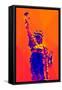 Low Poly New York Art - Orange Lady Liberty-Philippe Hugonnard-Framed Stretched Canvas