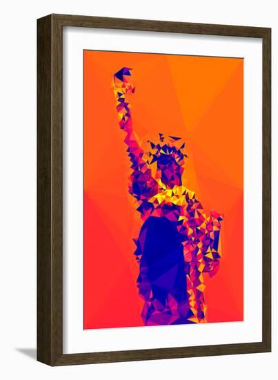 Low Poly New York Art - Orange Lady Liberty-Philippe Hugonnard-Framed Art Print