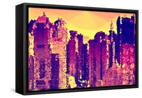 Low Poly New York Art - Orange Sunset Skyscrapers-Philippe Hugonnard-Framed Stretched Canvas