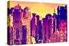 Low Poly New York Art - Orange Sunset Skyscrapers-Philippe Hugonnard-Stretched Canvas