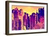 Low Poly New York Art - Orange Sunset Skyscrapers-Philippe Hugonnard-Framed Premium Giclee Print