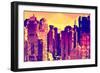 Low Poly New York Art - Orange Sunset Skyscrapers-Philippe Hugonnard-Framed Premium Giclee Print