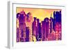 Low Poly New York Art - Orange Sunset Skyscrapers-Philippe Hugonnard-Framed Premium Giclee Print