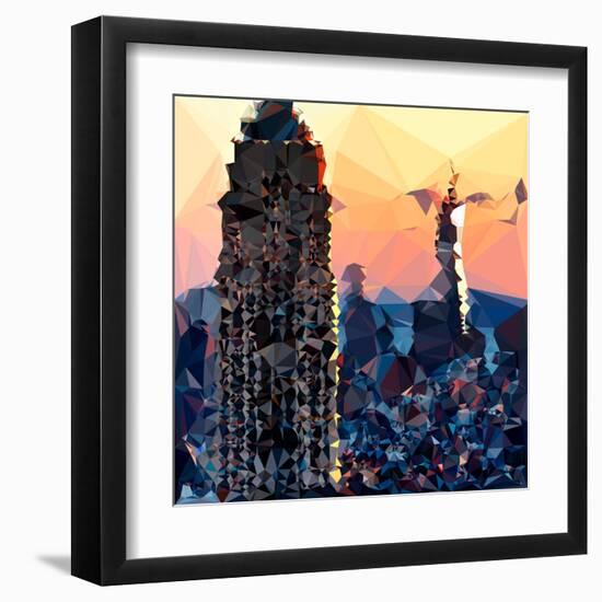 Low Poly New York Art - Skyscrapers Sunset II-Philippe Hugonnard-Framed Art Print