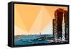 Low Poly New York Art - Sunset Pier-Philippe Hugonnard-Framed Stretched Canvas