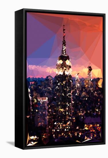 Low Poly New York Art - The Empire State Building by Night-Philippe Hugonnard-Framed Stretched Canvas