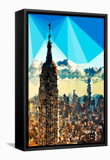 Low Poly New York Art - The Empire State Building Sunset II-Philippe Hugonnard-Framed Stretched Canvas