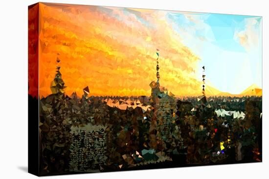 Low Poly New York Art - View of City at Sunset-Philippe Hugonnard-Stretched Canvas