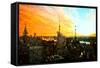 Low Poly New York Art - View of City at Sunset-Philippe Hugonnard-Framed Stretched Canvas