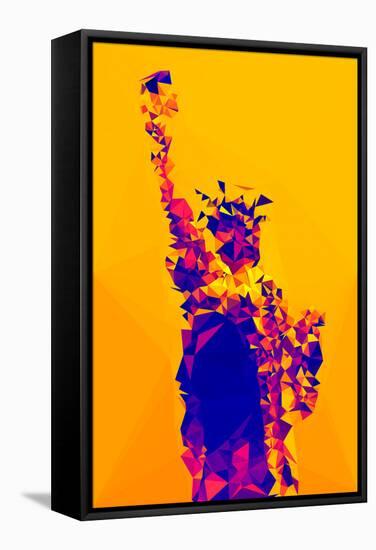 Low Poly New York Art - Yellow Lady Liberty-Philippe Hugonnard-Framed Stretched Canvas