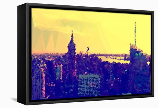 Low Poly New York Art - Yellow Sunset-Philippe Hugonnard-Framed Stretched Canvas