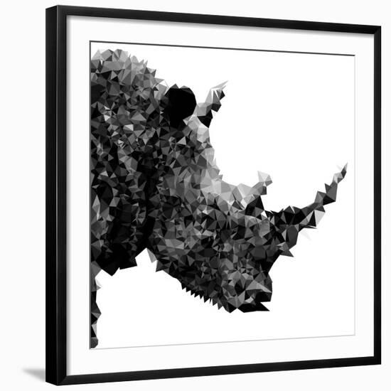 Low Poly Safari Art - Rhino - White Edition II-Philippe Hugonnard-Framed Art Print