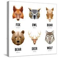 Low Polygon Animal Logos. Triangular Geometric Set. Bear, Deer, Fox, Boar and Wolf. Vector Illustra-MSSA-Stretched Canvas