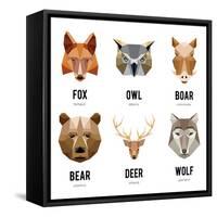 Low Polygon Animal Logos. Triangular Geometric Set. Bear, Deer, Fox, Boar and Wolf. Vector Illustra-MSSA-Framed Stretched Canvas