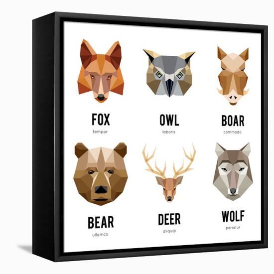 Low Polygon Animal Logos. Triangular Geometric Set. Bear, Deer, Fox, Boar and Wolf. Vector Illustra-MSSA-Framed Stretched Canvas
