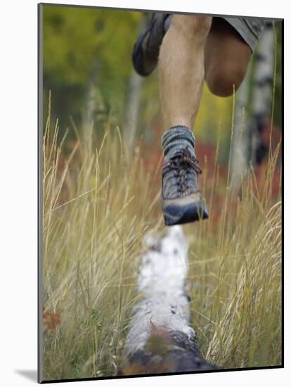 Low Section View of a Person Jumping over a Log of Wood-null-Mounted Photographic Print