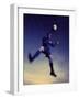 Low Section View of a Soccer Player Jumping in Mid Air to Head a Soccer Ball-null-Framed Photographic Print