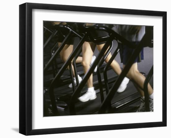 Low Section View of People Running on Treadmills in a Gym-null-Framed Photographic Print