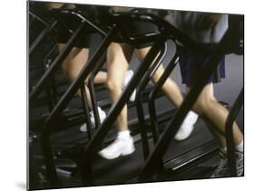 Low Section View of People Running on Treadmills in a Gym-null-Mounted Photographic Print