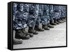 Low Section View of Sailors Forming Ranks for an Award Ceremony-Stocktrek Images-Framed Stretched Canvas