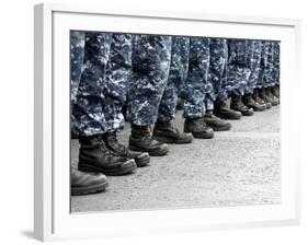 Low Section View of Sailors Forming Ranks for an Award Ceremony-Stocktrek Images-Framed Photographic Print