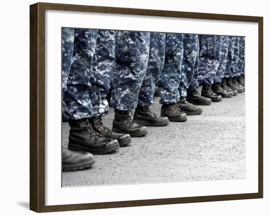 Low Section View of Sailors Forming Ranks for an Award Ceremony-Stocktrek Images-Framed Photographic Print