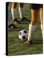 Low Section View of Soccer Players Feet and a Soccer Ball-null-Stretched Canvas