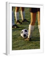 Low Section View of Soccer Players Feet and a Soccer Ball-null-Framed Photographic Print